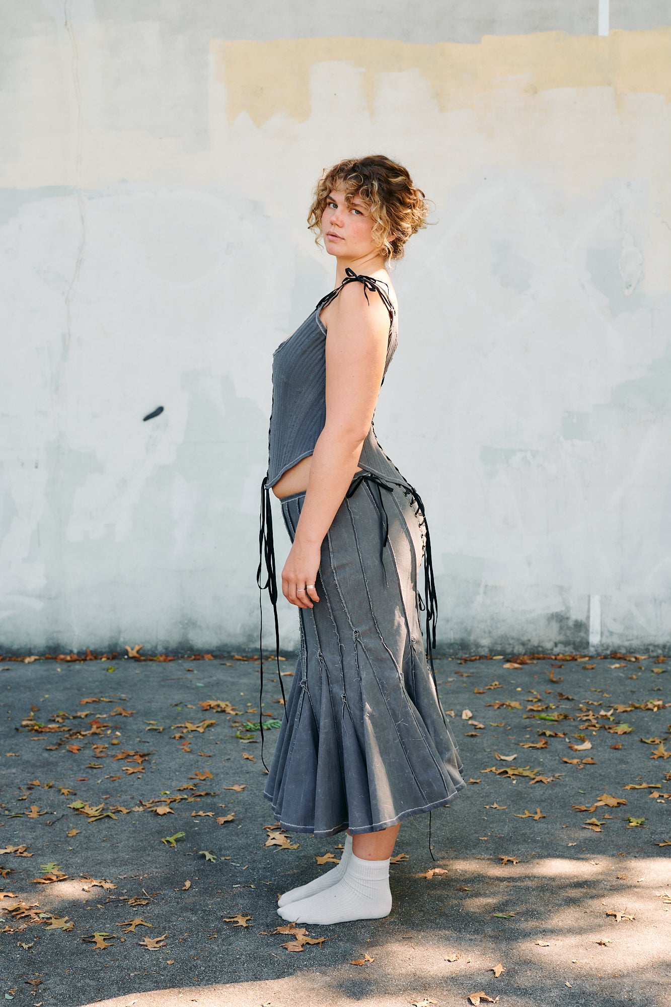 Cotton Wax Lace-Up Skirt