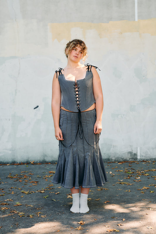 Cotton Wax Lace-Up Skirt