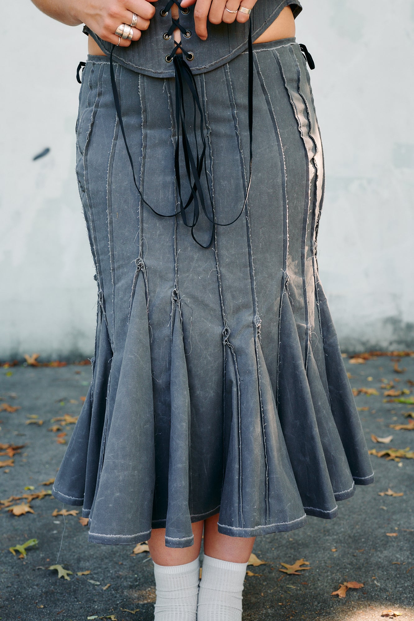 Cotton Wax Lace-Up Skirt